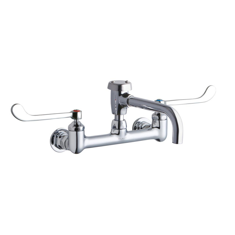 Service/Utility 8" Centerset Wall Mount Faucet with 7" Vented Spout 6" Wristblade Handles 1/2"  Offset Inlets