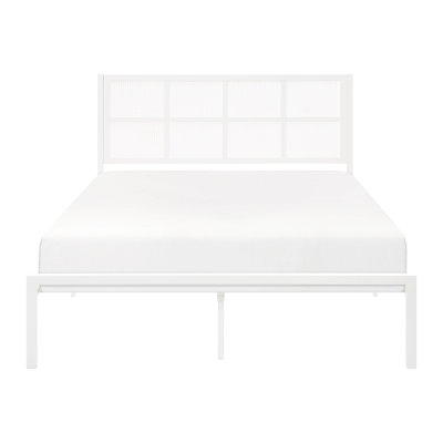 Mobilier de chambre très grand avec cadre en métal, blanc, tête de lit à panneau en fausse canne avec cadre, blanc