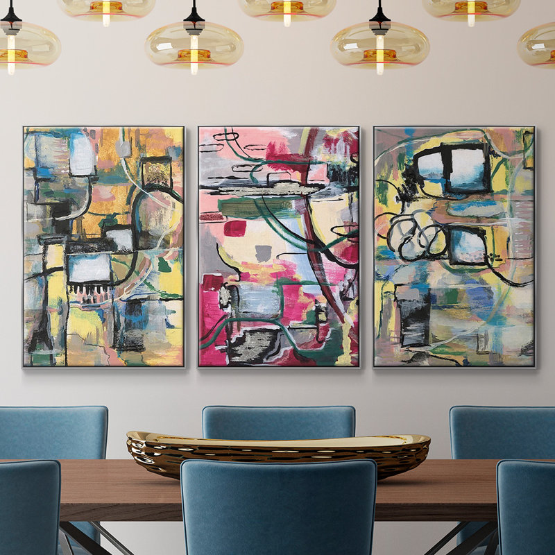 «Memory Screen I», reproduction sur toile 3 pièces, H 24 po x l 48 po x P 2 po, Argent