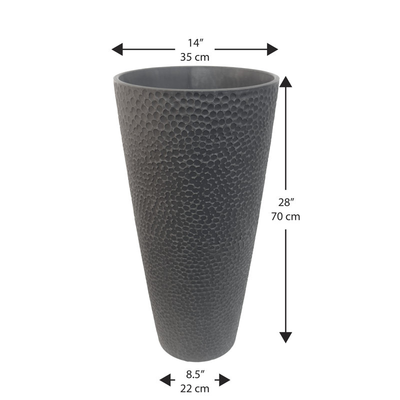 Valencia, pot à fleurs martelé 15 po. par 28 po Hauteur, Gris anthracite