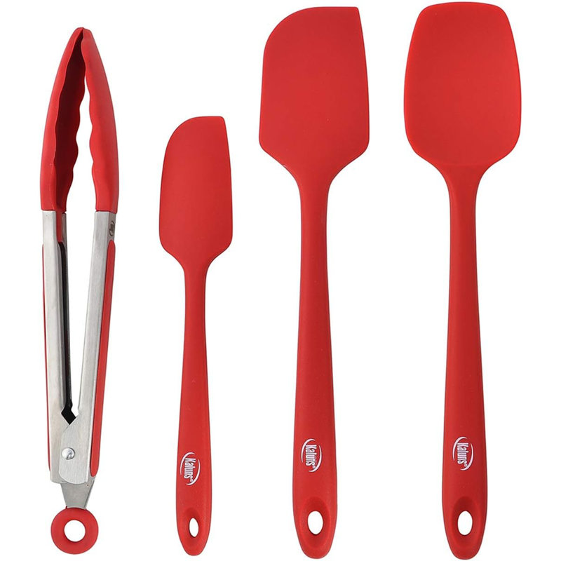 Ensemble de spatules en silicone Kaluns, 4 pièces en caoutchouc résistant à la chaleur avec noyau en acier inoxydable, antiadhésif à 600 ° F, lavable au lave-vaisselle, pinces en prime incluses