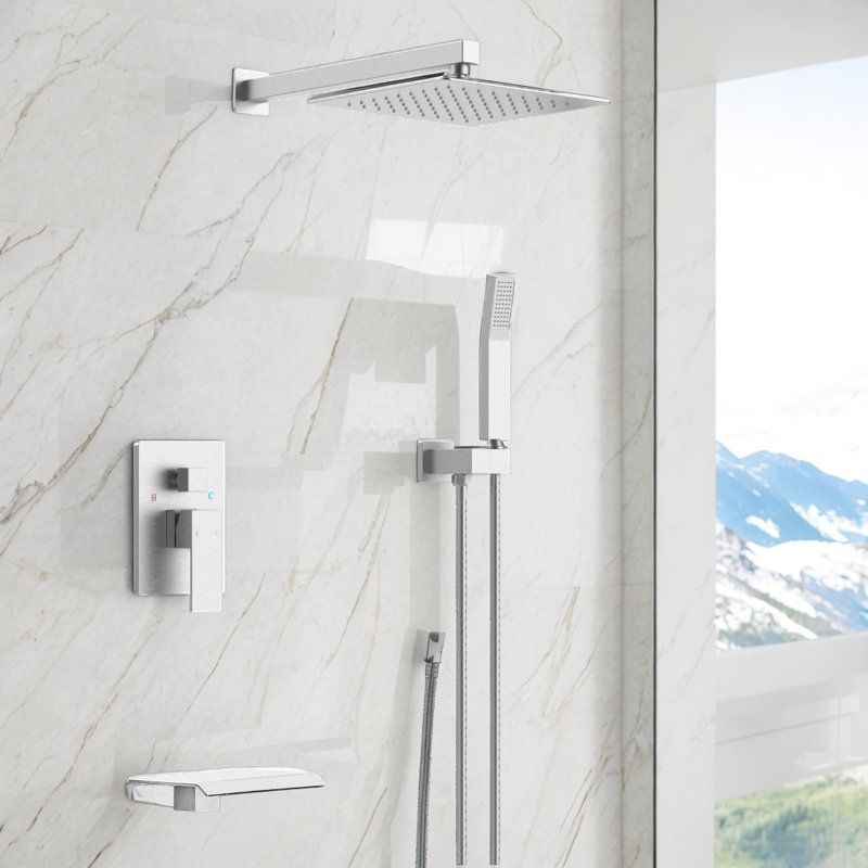 10 inch Rainfall Shower Faucet with Tub Spout High Pressure Shower Head, Brushed Nickel