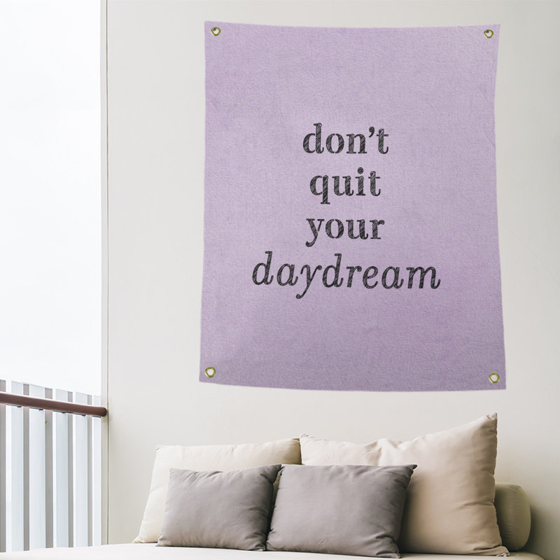 Polyester à la main ne pas quitter votre tapisserie daydream quote, H 59 pi x l 50 po, Mauve / Noir