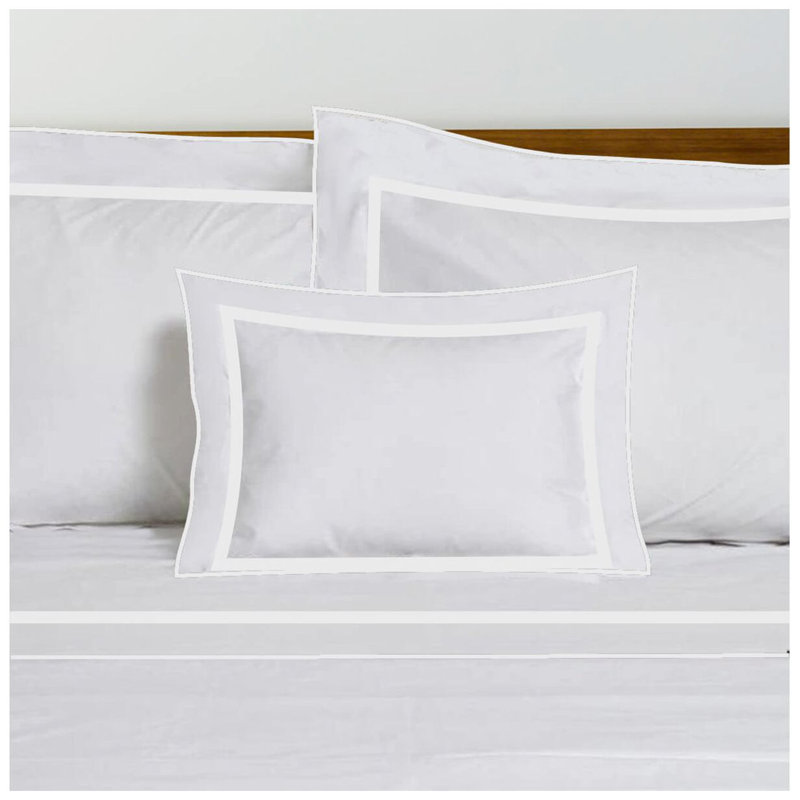 400TC Embroidery & Border Cotton Sateen Solid Duvet Cover Set, White/White