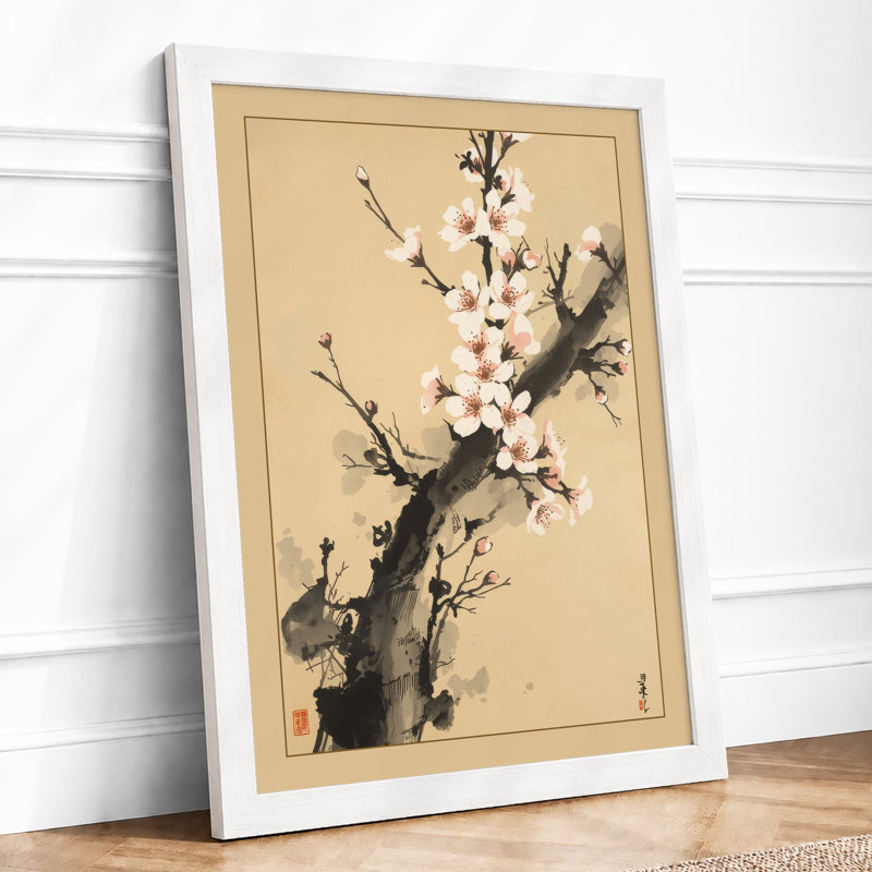 Moonlit Blossoms Japandi - Framed Print, A1 - 84.1 x 59.4 cm, White