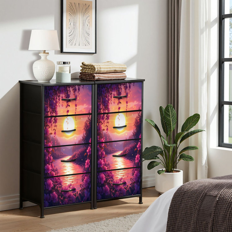 4 Drawer Dresser for Bedroom, Narrow Chest of Drawers, Wooden Top and Study Iron Frame 18"x37.5"-(WxH)