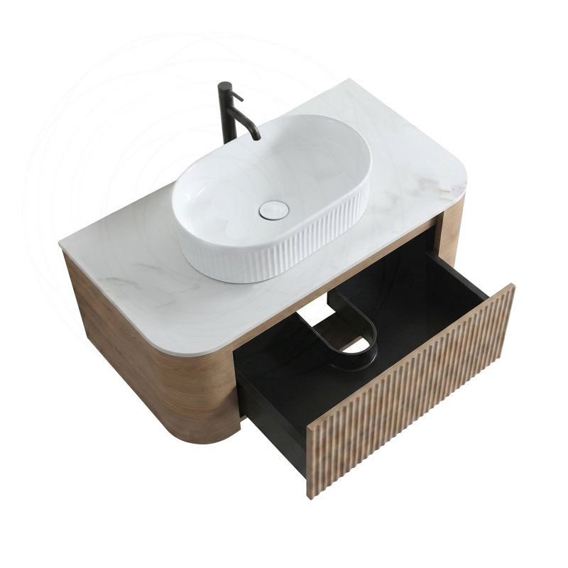 Meuble-lavabo 36 po avec lavabo ovale en céramique blanche et porte-serviettes, Honey Oak, 36" W