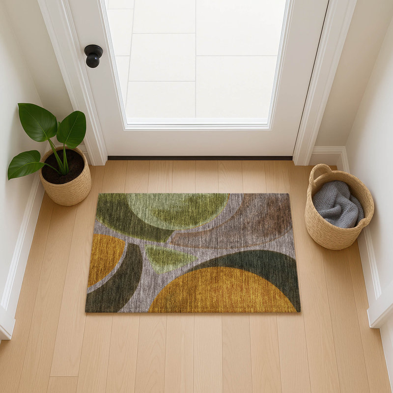 Tapis abstrait lavable à la machine intérieur / extérieur ACN2537, Taupe, Rectangle 1 pi 8 po x 2 pi 6 po