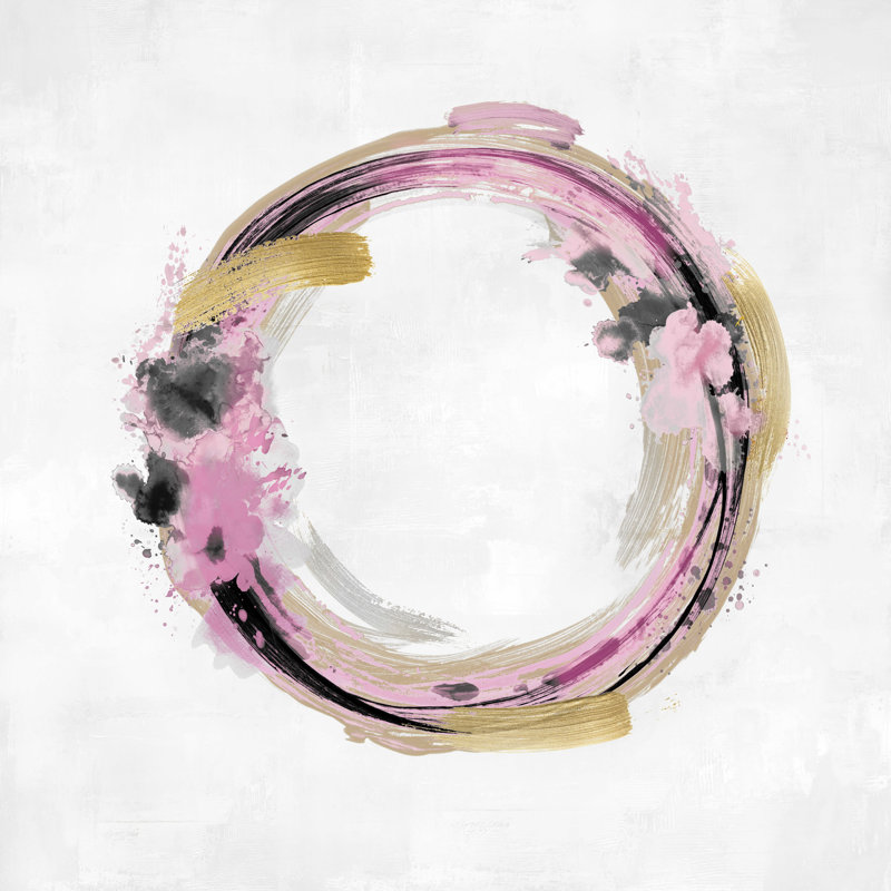 Rose et cercle doré abstrait 1, H 12 po x l 12 po
