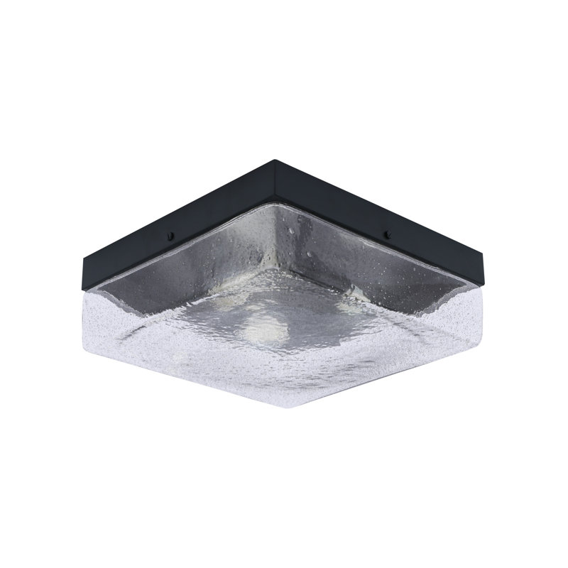 Plafonnier encastré 12 po, 3 ampoules, illustré avec verre, Clair, Noir mat