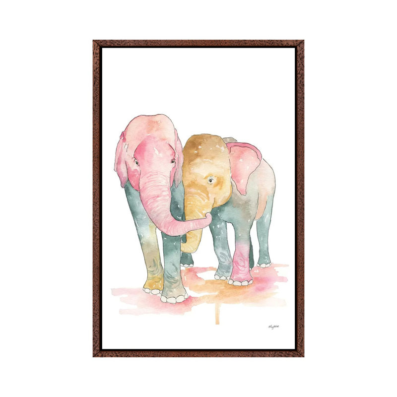 Elephants by Kelsey McNatt - Painting on Canvas, 66.04 cm H x 45.72 cm W, Classic Brown Wood Framed