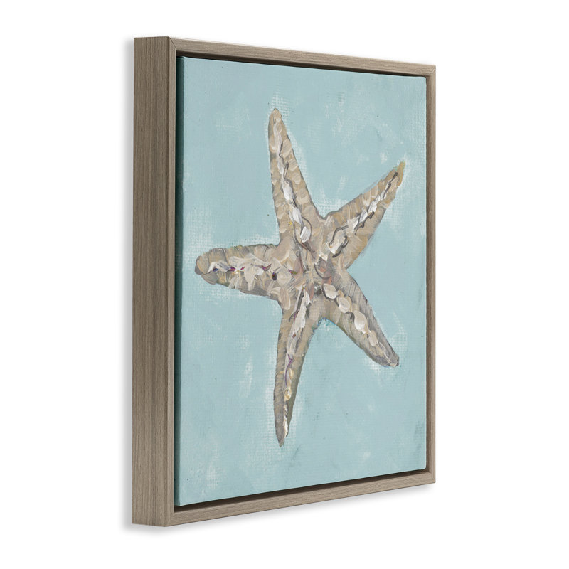 «Blue Starfish Impression» par Julie DeRice, Cadre flottant orme Montalcino, H 18 po x l 18 po