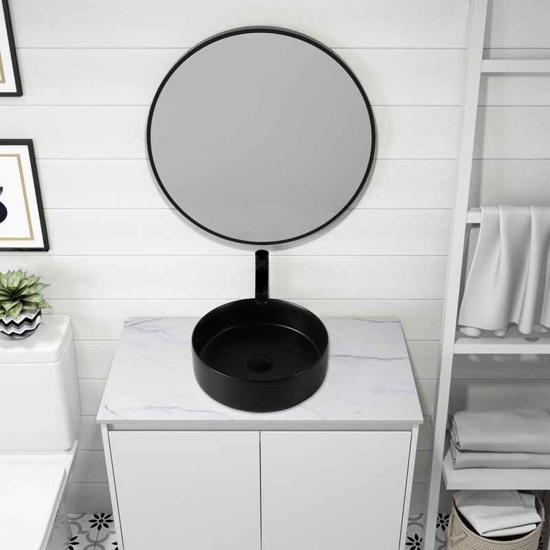 Ceramic Vessel Washroom Sink - Fashionable, 4.58 In. Height, Easy Clean Bath Low Accumulation, Matte Black, Matte Black