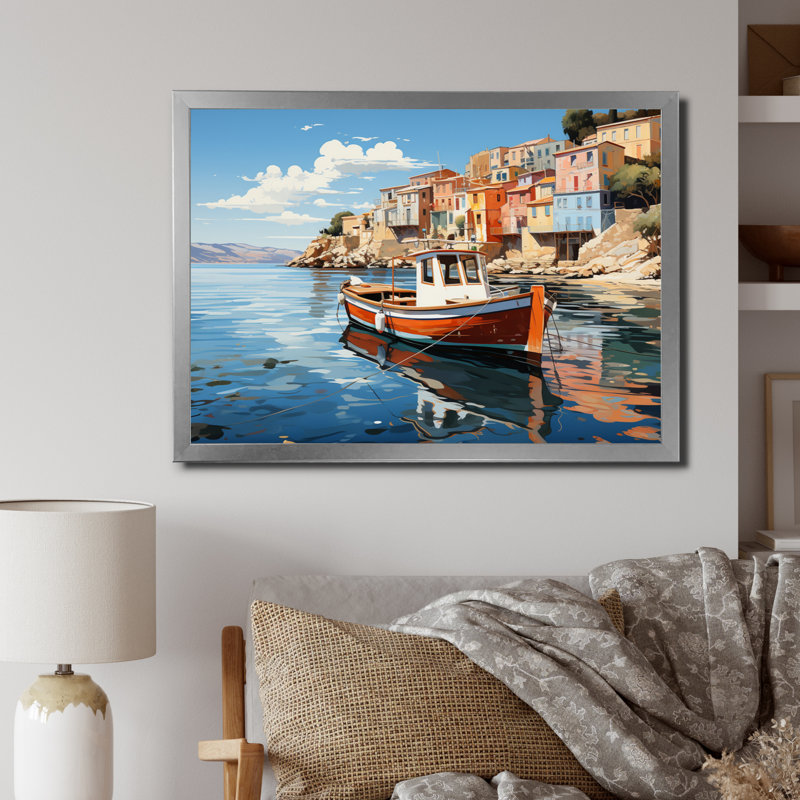 «Grèce Maritime Charm II», reproduction sur toile, H 30 po x l 40 po x P 1,5 po, Cadre photo argenté