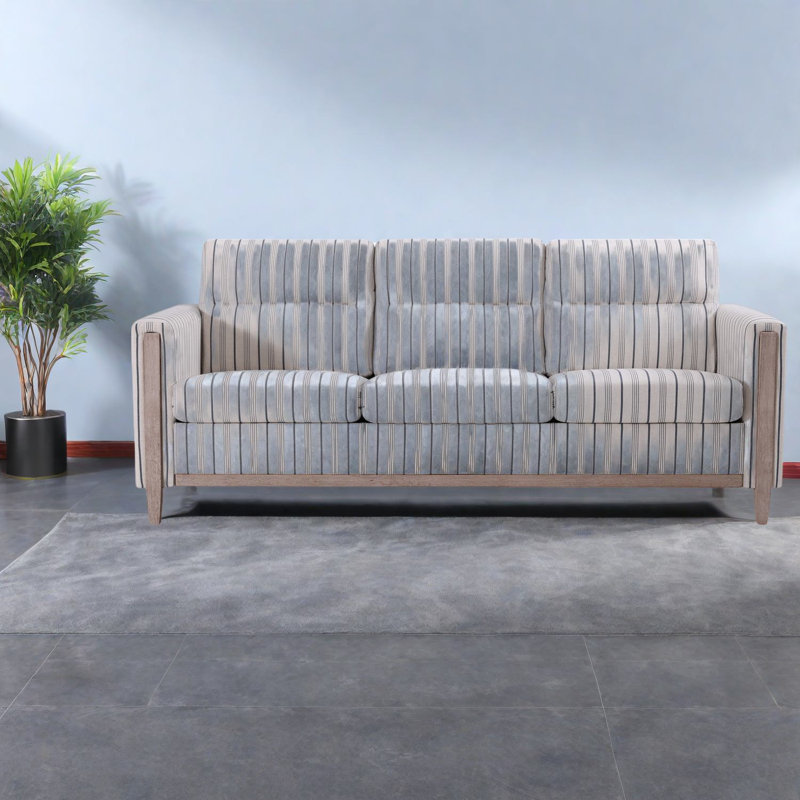 Modern Solid Wood Sofas, Blue Stripes Polyester For Living Room