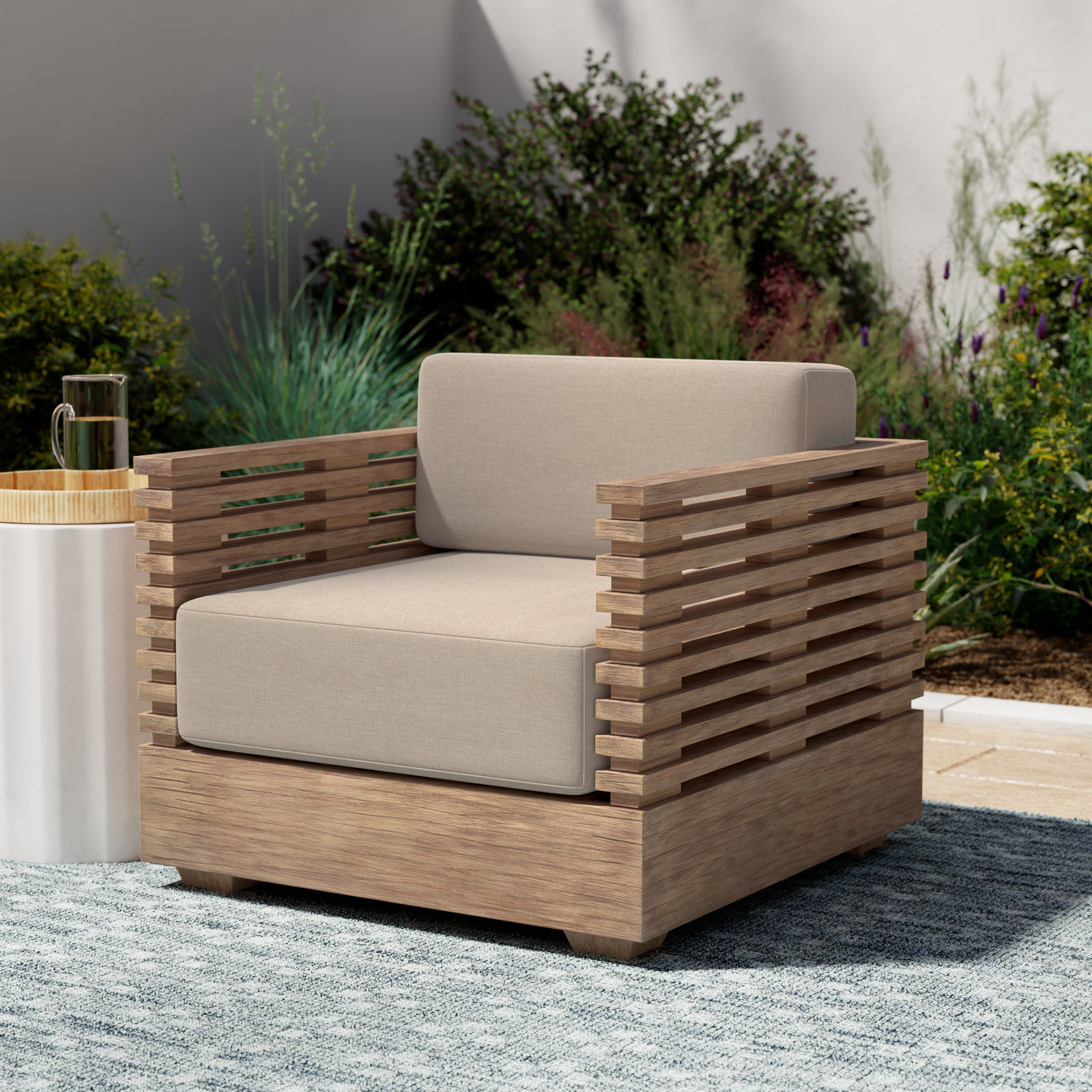 Fritz Wood Outdoor Lounge Chair, Taupe Performance