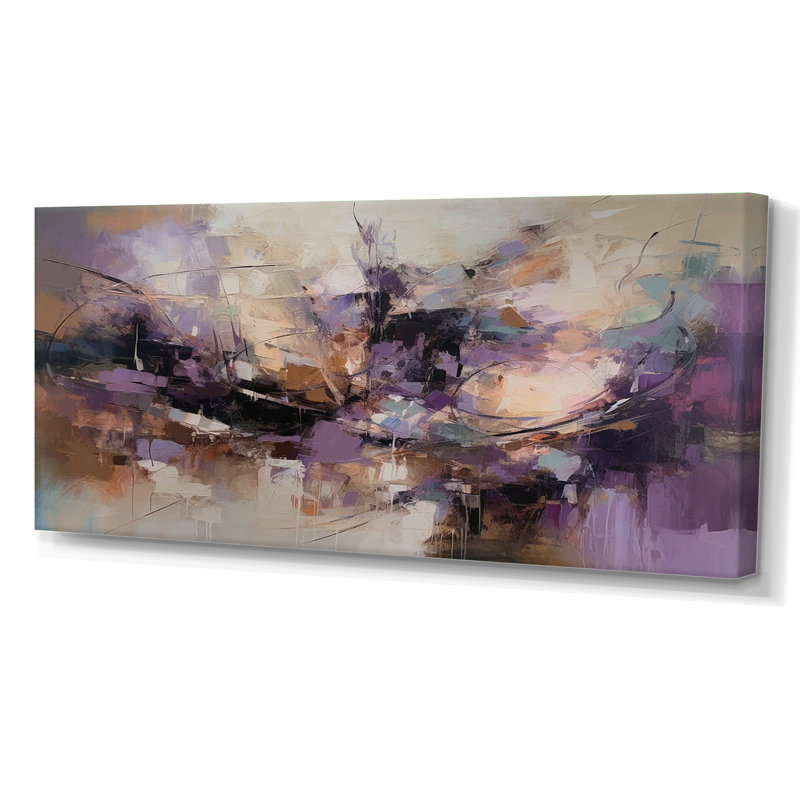 Mauve Minimalims Enchantment - art mural abstrait en marbre pour le salon, Toile tendue, Sans cadre, H 28 po x l 60 po
