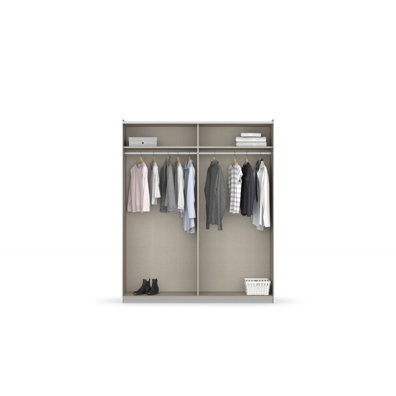 Neo 2 Door Manufactured Wood Wardrobe, 210cm H x 175cm W x 59cm D, Grey metallic/Oak artisan, Basic