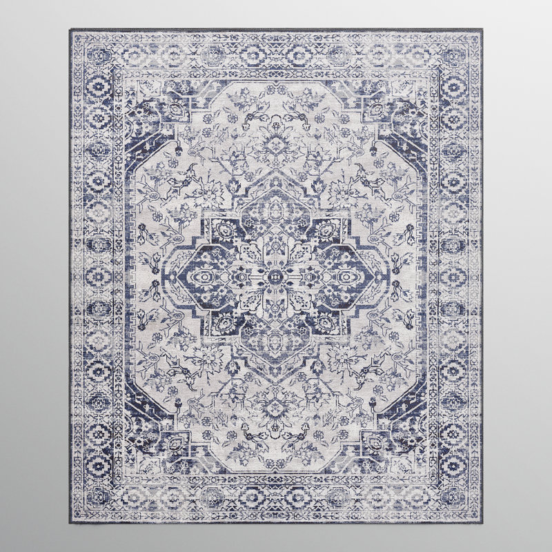 Tapis vintage lavable à la machine Zehorit en bleu / beige / blanc pour le salon, le couloir et le tapis d'entrée