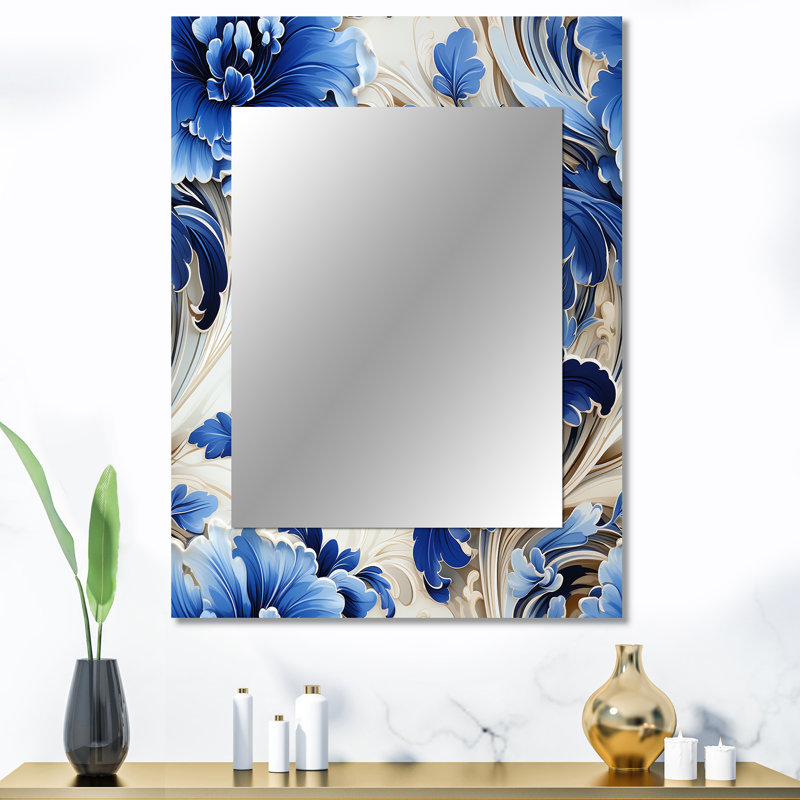Motif victorien Jack Majestic de cobalt de Jack - grand miroir floral, décor de miroir mural floral unique, impression d'art en métal