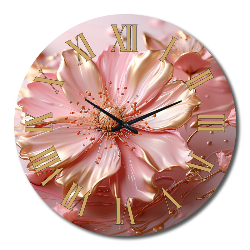 Horloge murale liquide en métal blanc et rose clair II, Grand