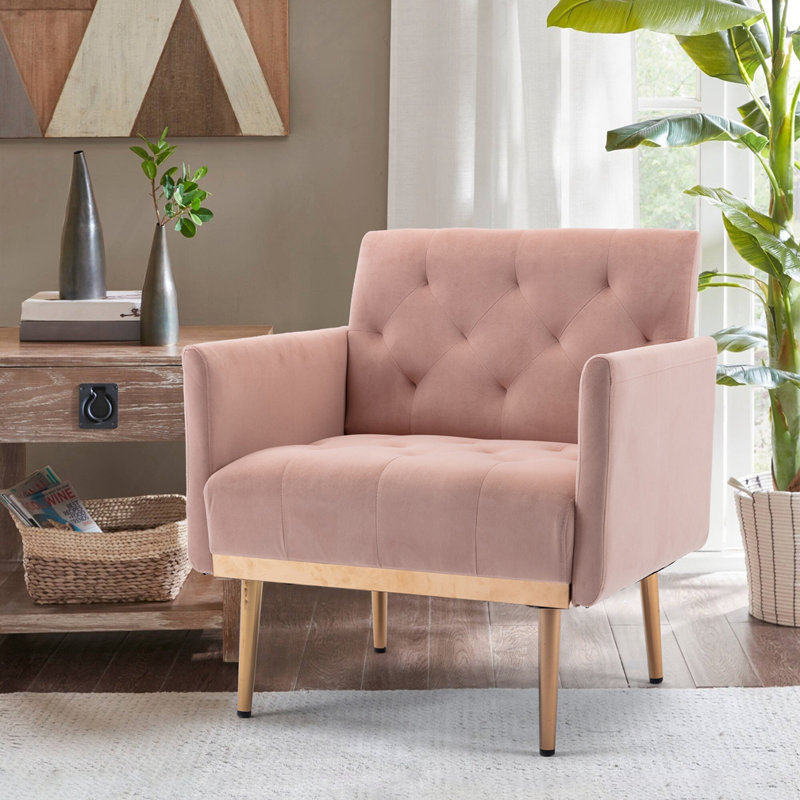 Fauteuil en velours avec pieds en métal, Velours rose