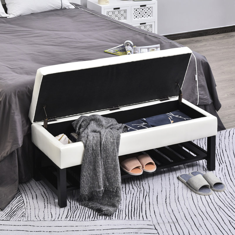 Banc de rangement avec repose-pieds 44 po, Blanc