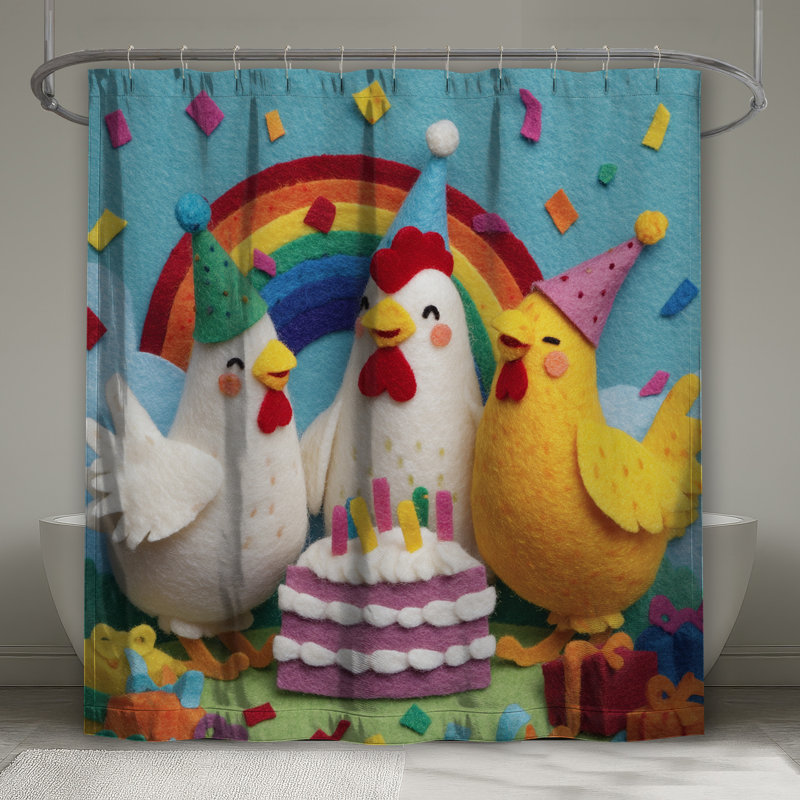 Rideaux de douche Felt Chickens Birthday Cake, 70 po l x 72 po H