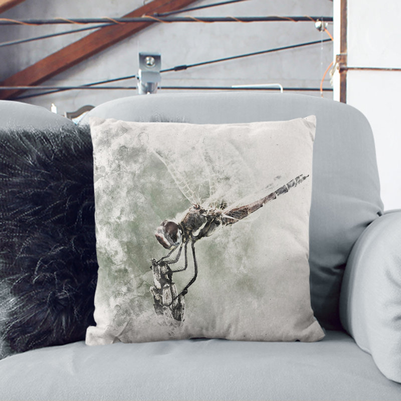 Perched Dragonfly Cushion with Filling, Stone, 55cm H x 55cm W x 20cm D