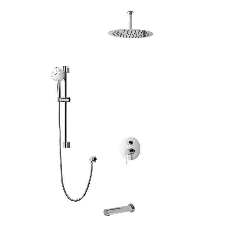 Système de douche complet à 3 voies Louth avec pomme de douche au plafond 12 po Louth, Chrome poli