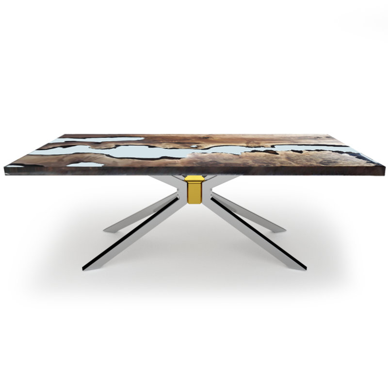 Walnut Metal Base Dining Table, H75 x L183 x W107cm