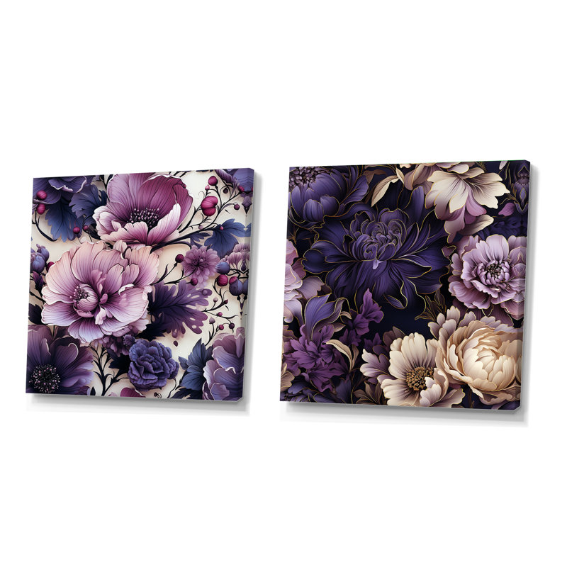 Thame - Ensemble de 2 collages floraux carrés, H 30 po x l 61 po, Toile tendue