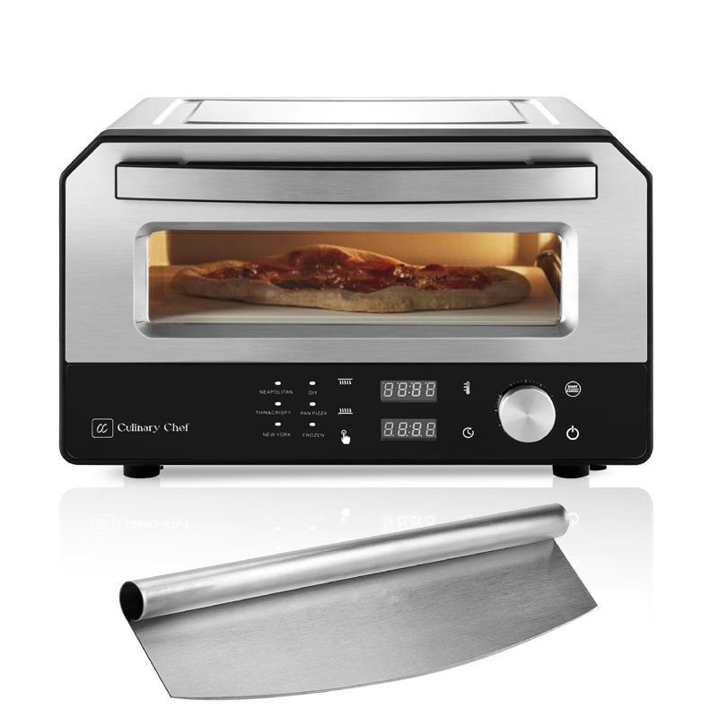 Culinary Chef Indoor Pizza Oven, Temperature Control, Bonus Artisanal Cutter, Removable Stone, SS