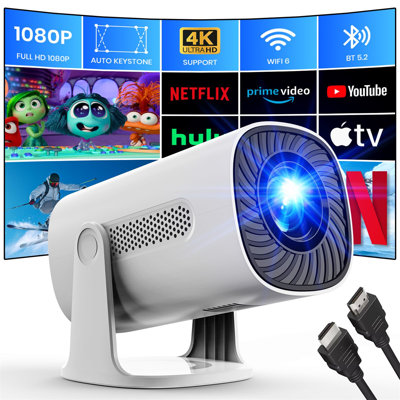 Mini Projector With Wifi And Bluetooth, 1080P Native 4K Support Projector Netflix, Prime Video, Youtube, Auto Keystone & Focus, Stereo Speaker, Zoom, -  BEACHWATER POOL & SPA, LLC, B0DMDCWK9T