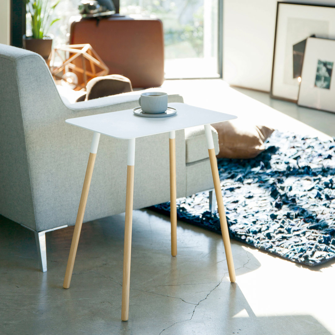 Yamazaki Home Modern Rectangular Side Table For Living Room Or Small Bedside Steel + Wood End Table Yamazaki Home Table Top 