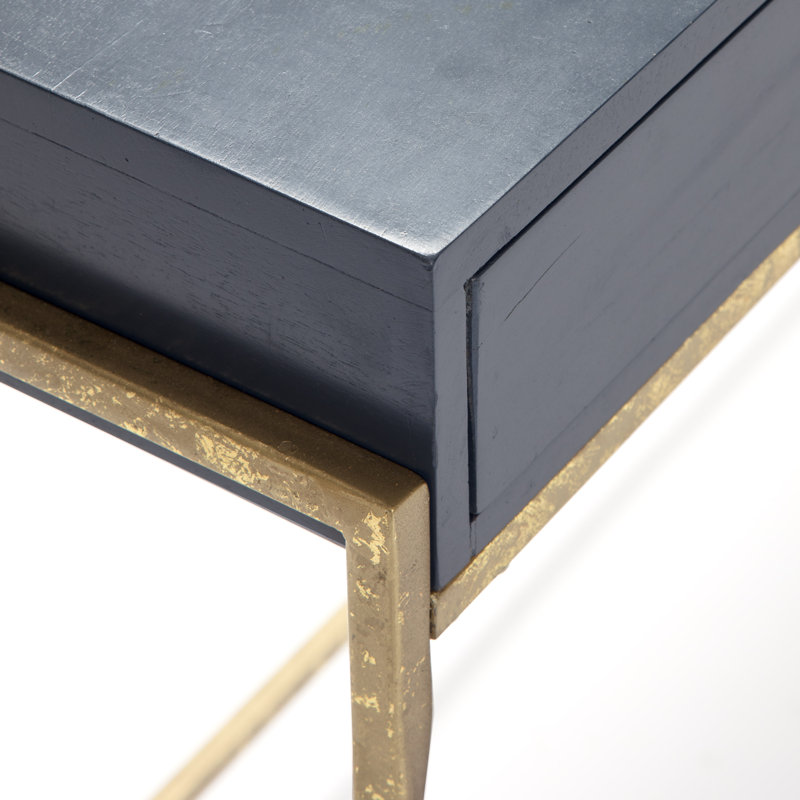 Navy Blue and Gold Wood Console Table with Storage