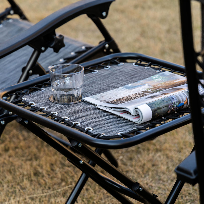 Chaise Zero Gravity - Chaises en filet respirantes, table d'appoint pour la piscine extérieure, pliage de la cour arrière grise avec chaises inclinables portables et porte-gobelets