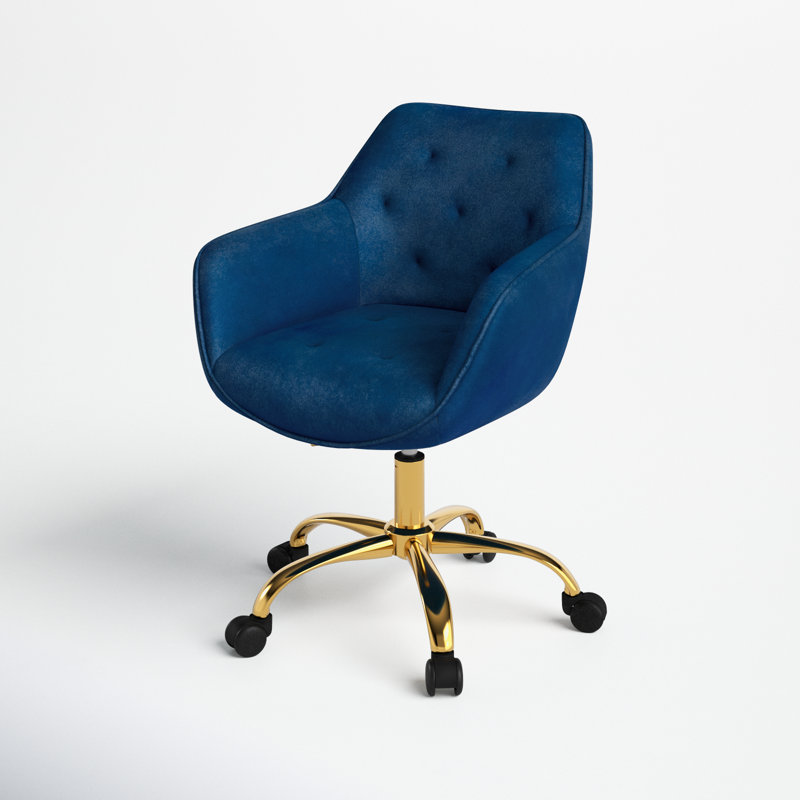 Clio Task Chair with Height Adjustable and Velvet Upholstery, Navy