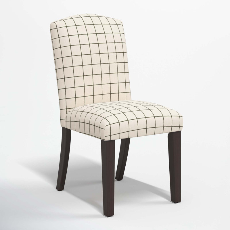 Estrela 20'' H Upholstered Dining Chair, Line Tattersall Green, Black