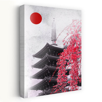 Reproduction d'art mural japonais, pagode japonaise, fleurs de cerisier