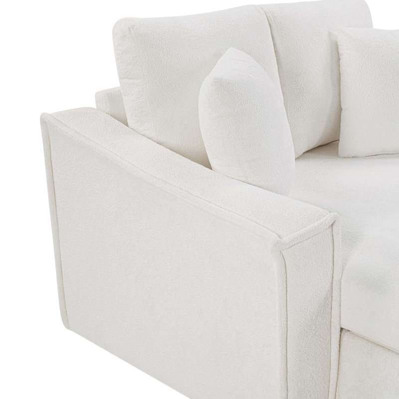 Canapé-lit moderne avec rangement dissimulé et coussins, Velours beige