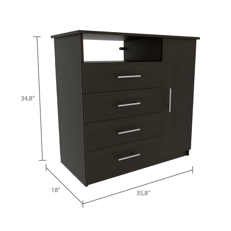 Ensemble de chambre à coucher 2 pièces, armoire avec commode 4 tiroirs, noir