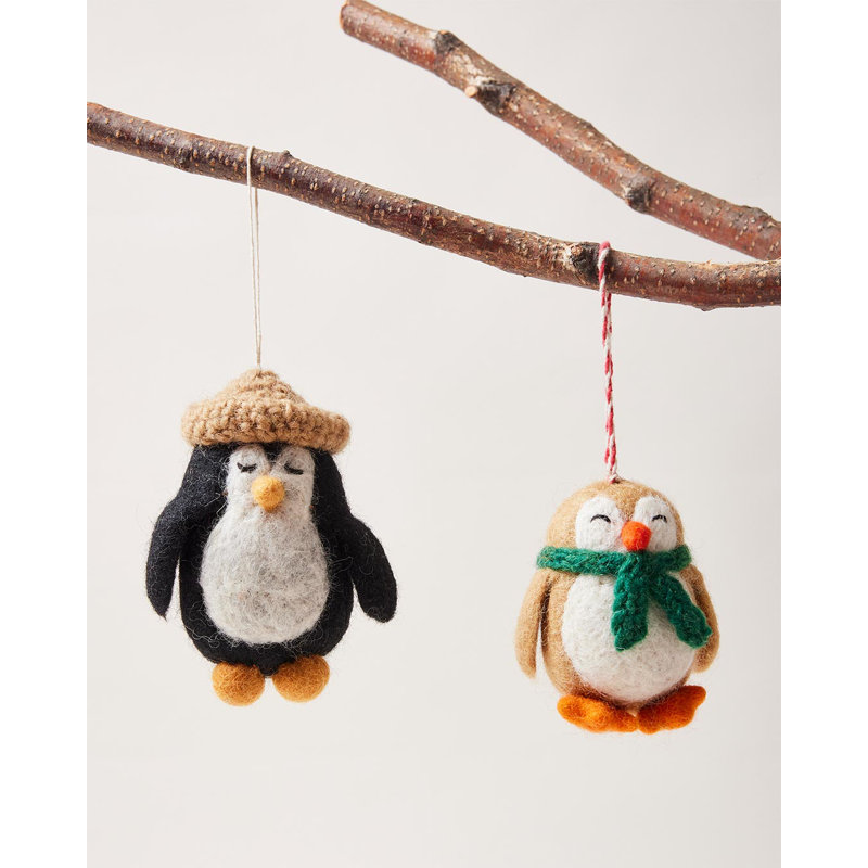 Felted Festive 4.5'' Handmade 100% Wool Animals Shatterproof Holiday Shaped Ornament