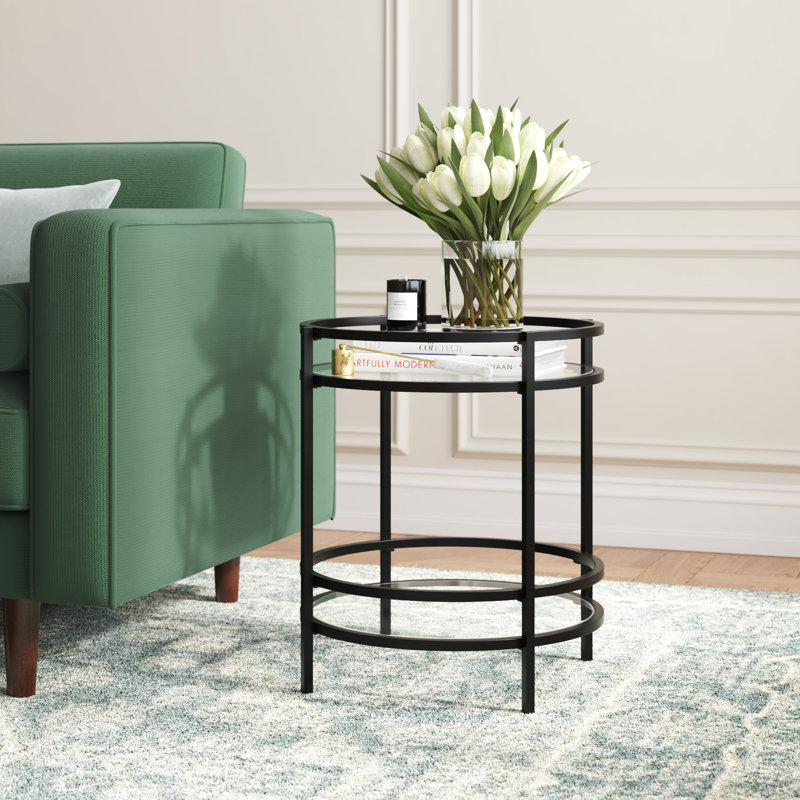 Antoinette Glass Top End Table, Black