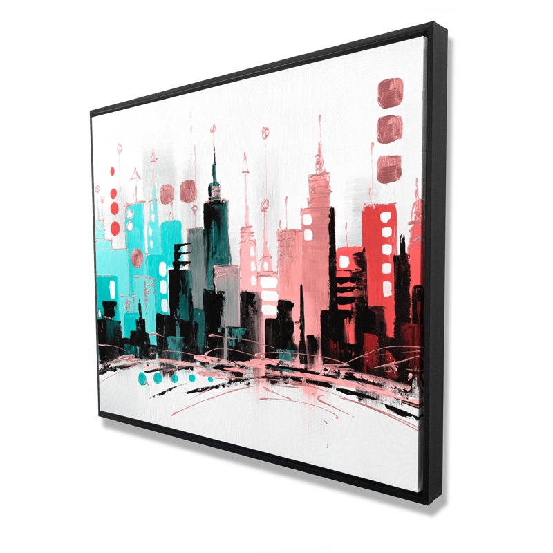 «Colorful City with Rose Gold Lines - Pink Shapes», art sur toile