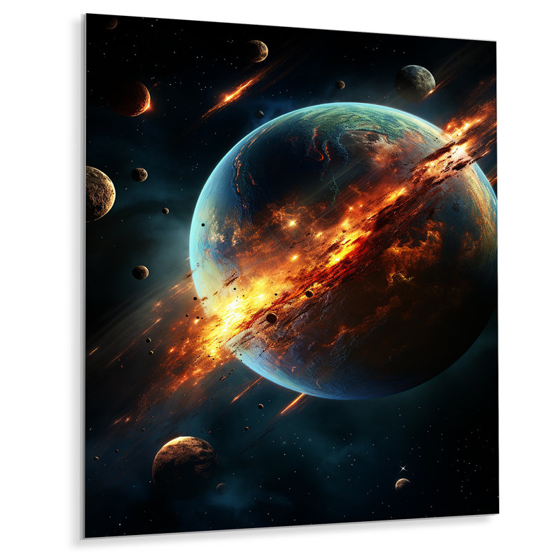 Ceinture de feu de Saturne en orbite - art mural en métal Planète de l'espace, H 20 po x l 12 po x P 1 po