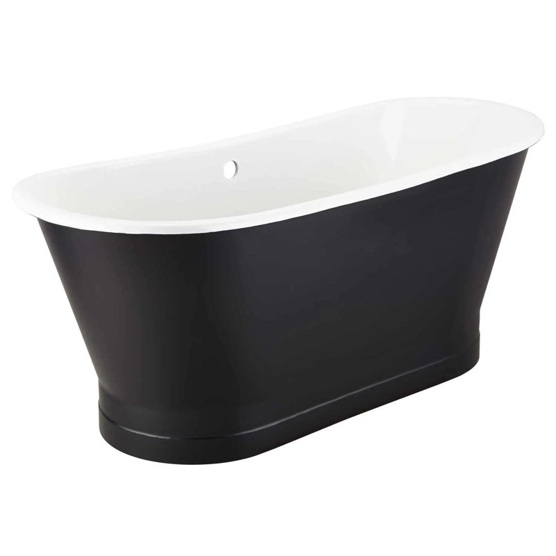67" Kateryn Cast Iron Freestanding Bateau Tub, Black, Black