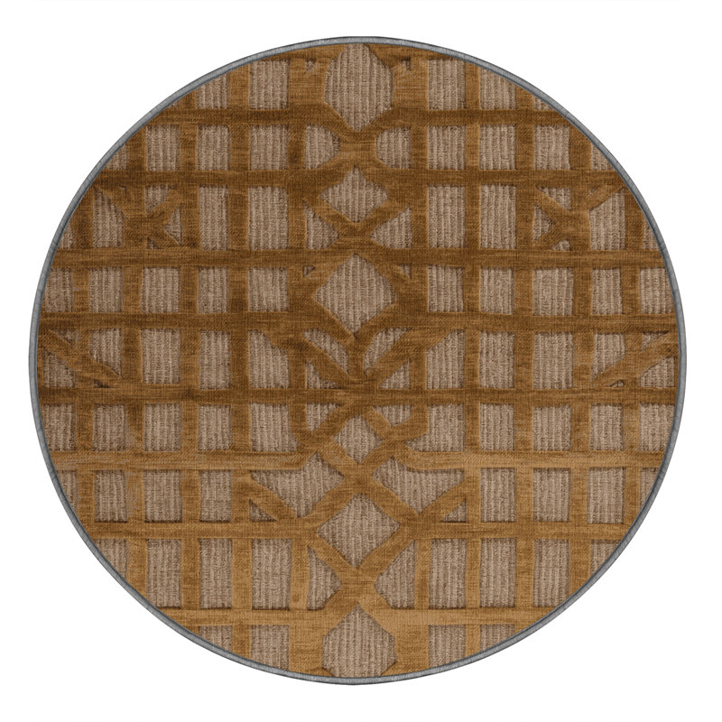 Tapis brun treillis lavable à la machine, Rond 3 pi