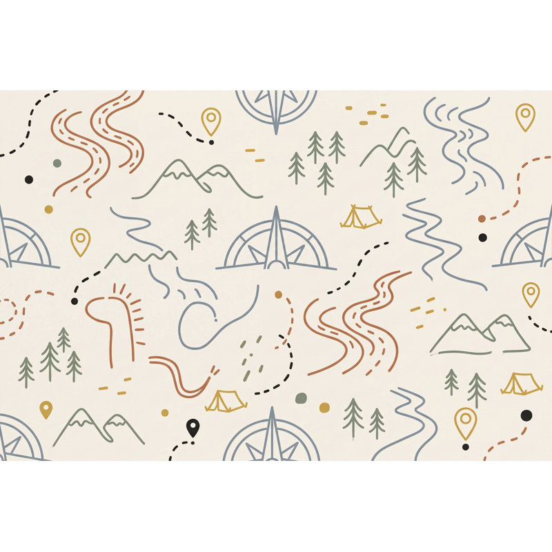 Papier peint aventures, carte de camping, montagnes de camping, 120 po x 96 po, Texturé non collé