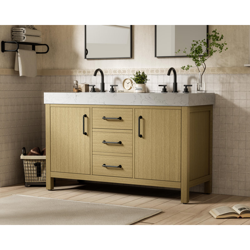 Meuble-lavabo double 54 po_Traditional_VF60654, Brun miel